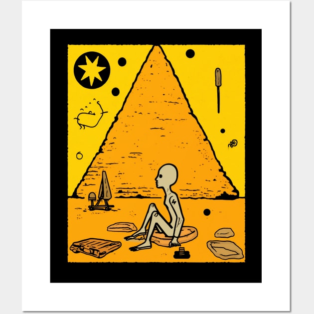 Ancient Egyptian Alien Pyramid Illustration - Extraterrestrial Art Wall Art by Soulphur Media